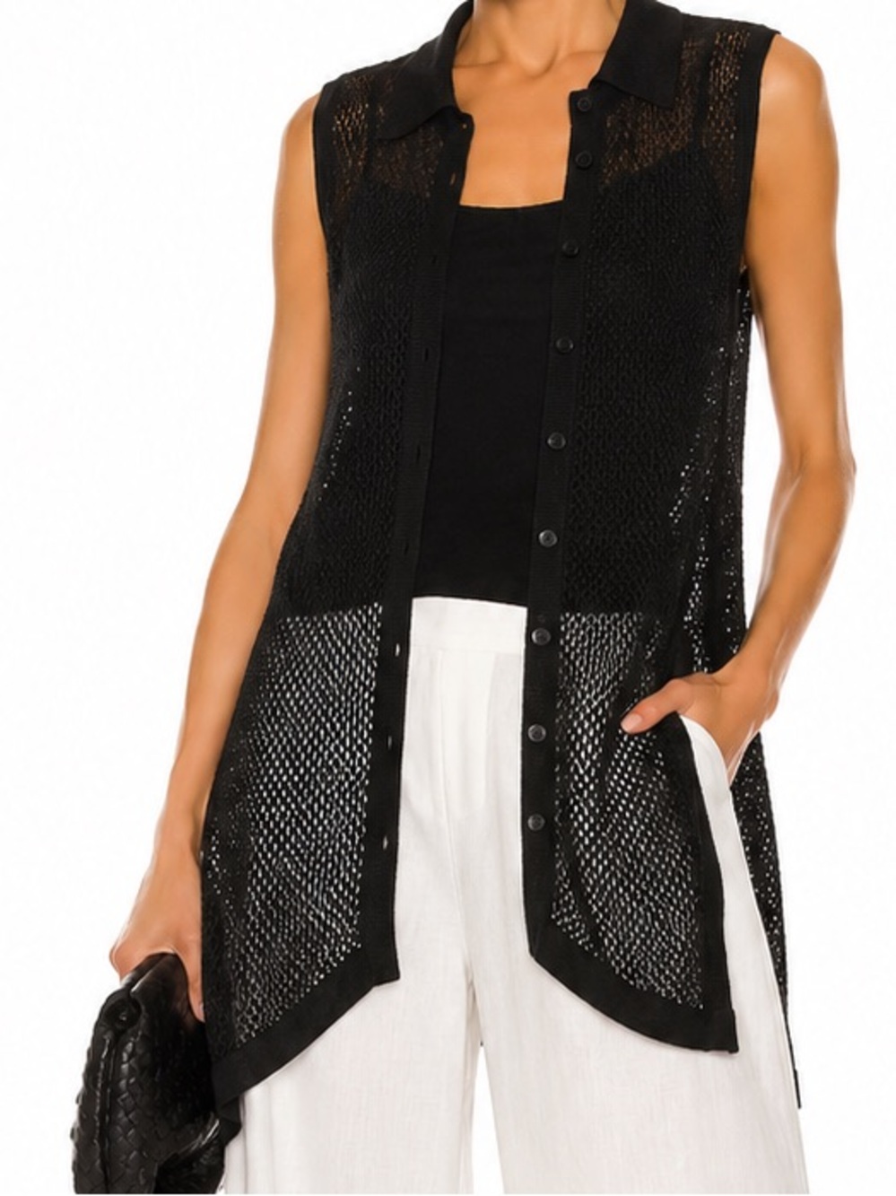 Sarah Pacini Organic Linen Open Knit Sleeveless Tunic Vest Italy One Size